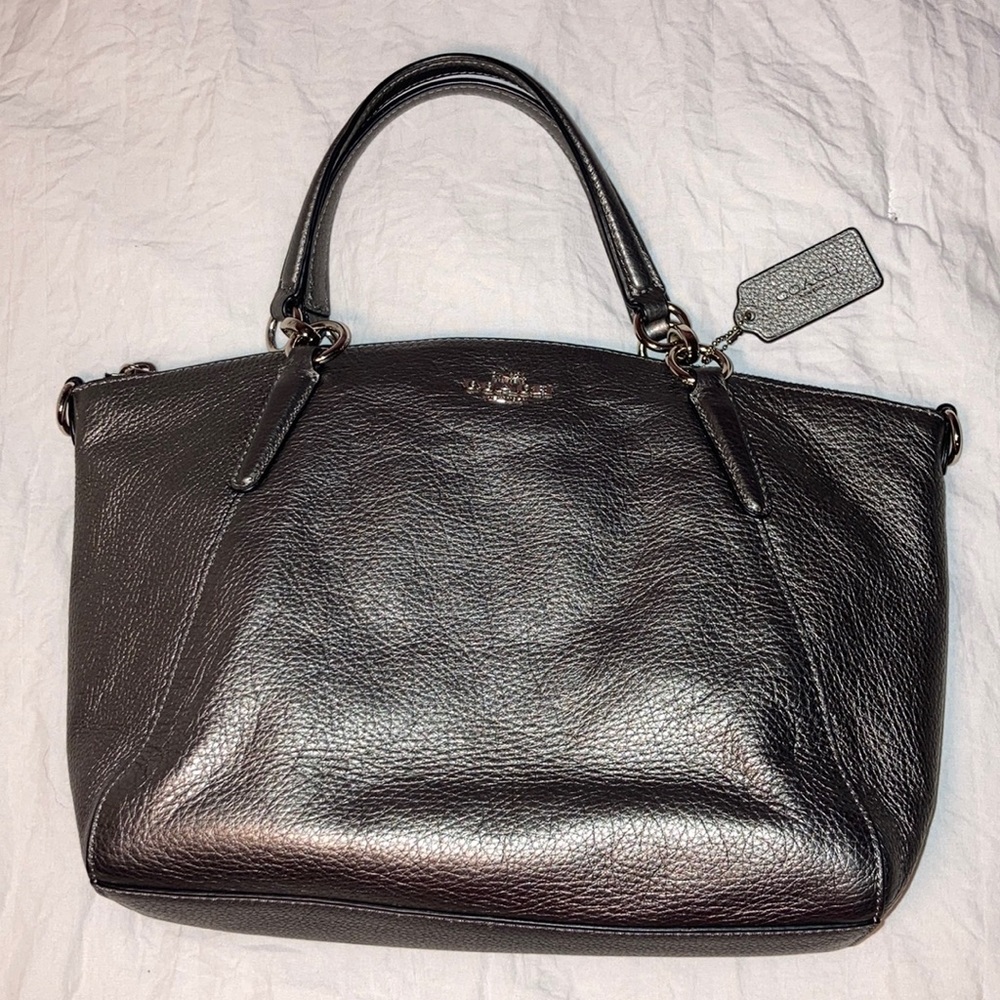 Grey Metallic Coach Purse
